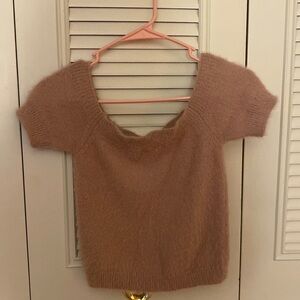 Pink fuzzy short sleeve sweater! NEVER WORN